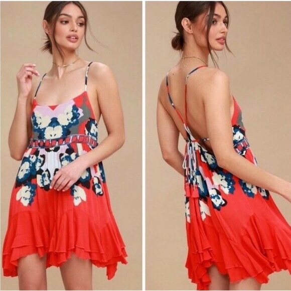 Free People Sweet Lucy slip dress cherry kiss summer festival size medium - Picture 1 of 10